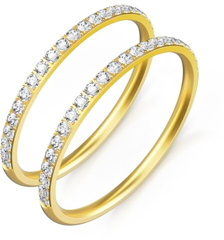 ZOOROO 2-Pack 14K Gold Plated Stacking Rings for Oura Ring 5/Gen 4/4 Ceramic/Gen 3, RingConn Gen 3/Gen 2 Air/Samsung Galaxy Ring/Ultrahuman, Cubic Zirconia Simulated Diamond Stack Rings for Women