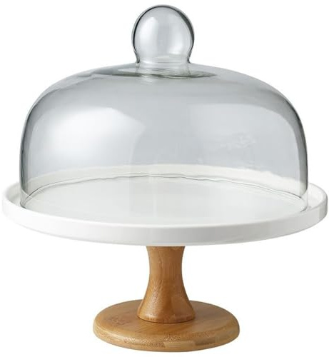 Gcroet 8 Inch Cake Stand with Clear Glass Lid Detachable Cake Dome Multi-functional Holder for Party Dessert Cheese Fruit Display and Storage.