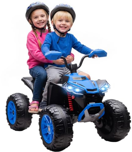 AIYAPLAY 24V Elektro Quad für Kinder Vorwärts-, Rückwärtsfunktion Blau | Kinderquad, 4 Gefederte Räder, Scheinwerfer, USB- & MP3-Anschluss, 2 Sitzer Kinderfahrzeug, 4-6,5 km/h, Für 3-8 Jahre