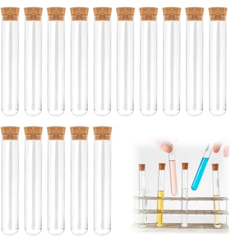 GNALIA Tube À Essai Plastique 15 Pièces Transparent 12×75Mm, Avec Bouchon Liège Pour Plantes, Bonbons, Épices Et Échantillons