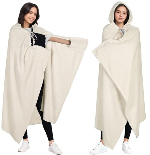 Catalonia Classy Flauschig Kuscheldecke mit Ärmeln - Warme Geschenke für Frauen Herren, Kuschelige Sherpa Tragbare Poncho Decke mit Kapuze, Decke Zum Anziehen für Erwachsene, 190x120cm, Kamel
