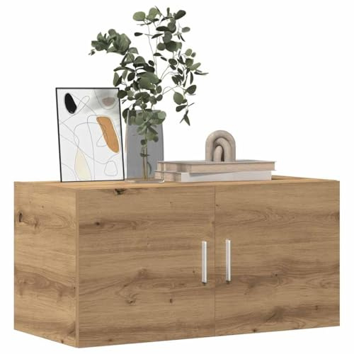 SKTQYQO Wandschrank Eiche Handwerk 80 x 39 x 40 cm aus Spanplatte mit 2 Türen, Wandschrank elegantes Design für Wohnzimmer Schlafzimmer Arbeitszimmer viel Stauraum Stauraum