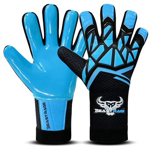 BEAST RAGE Guanti da portiere per bambini, ragazzi e adulti, guanti da portiere da calcio per ragazzi, bambini, guanti da allenamento da calcio, presa forte e palmi antiscivolo (colore: blu, taglia 7