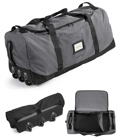 BAGSMART Bolsa de viaje plegable con ruedas, 80 L, ligera, bolsa de deporte con 3 ruedas, bolsa de viaje grande para hombre y mujer, se puede enrollar y almacenar, gris oscuro