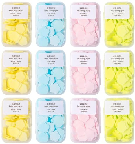 MAGICLULU Jabón de Papel Portátil para Manos 16 Cajas Láminas Desechables Perfumadas Tamaño Mini Colores Surtidos Limón Leche Rosa Jazmín Adecuado para Viajes y Actividades al Aire