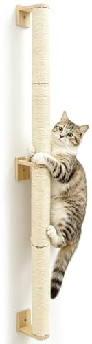 WPPQWP Ø7 x 140cm Kletterwand Katzen wandelemente Katzenwand XXL | Kratzsäule Wandkratzbaum Groß Kratzstamm Wandmontage, Stabiler Kratzbaum aus Sisal mit Schrauben (beige, Wand)