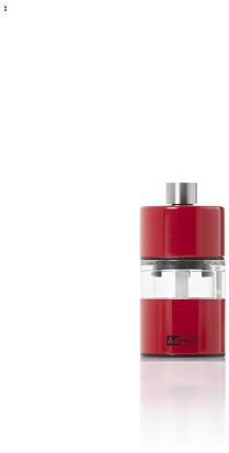 AdHoc Salz und Pfeffermühle klein MINIMILL 6 cm, CeraCut® Keramikmahlwerk | Einstellbarer Mahlgrad, für Salz oder Pfeffer, kompakte Gewürzmühle, Manuell, Edelstahl/klares, Rot