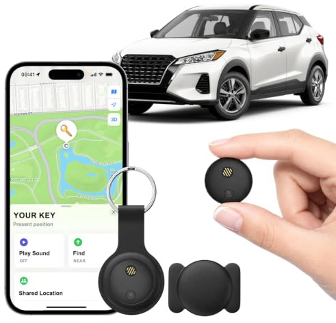XAVURO Traceur GPS -Mini Balise GPS sans Abonnement pour Voiture, Collier Chat, Enfant et Objets, Tracker Bluetooth Compatible iOS avec Étui et Porte-clés (Noir)