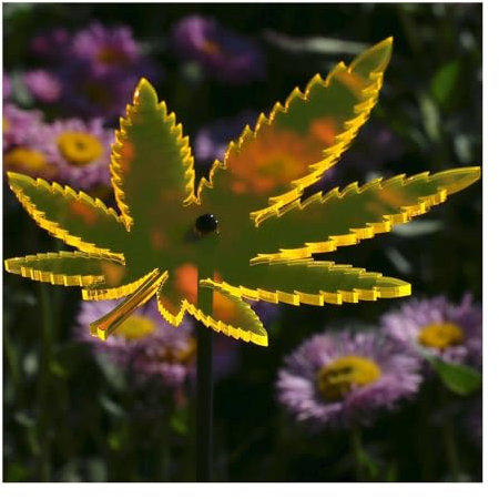 Bütic GmbH Plexiglas® Sonnenfänger Cannabisblatt 14cm neon transparent fluoreszierend wetterfest, inkl. 100cm Schwingstab, Farbe:Neonorange