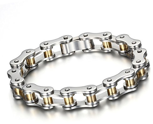 Cupimatch Motorcycle Biker Chain Bracelet Punk Rock Link Wristband for Men Cool Silver Stainless Steel 8.5 (Gold) for Fathers Day