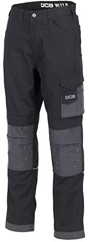 JCB - Mens Work Trousers - Workwear Trousers - Cargo Trouser Men - Trade Plus Rip Stop Trousers - Regular Leg - Black/Grey - Size 36