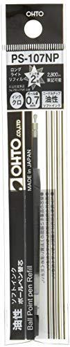 Auto Ballpoint Pen Refill, Oil-Based, 0.03 inch (0.7 mm), Box of 5 PS-107NP Black/5P