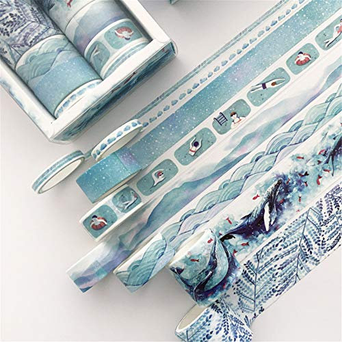 Nicole Knupfer 8 Rollen Washi Tape Set, Dekoratives Klebeband, Kollektion für Bastler, DIY Basteln, verschönert Journals, Planer, Karten und Scrapbooking (Blauer Rhythmus)