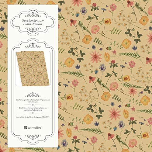 Flora Natura Geschenkpapier EXTRA DICK Geburtstag Blumen floral 5 Bogen 84 x 59 cm, Recycling Papier Vintage Frauen