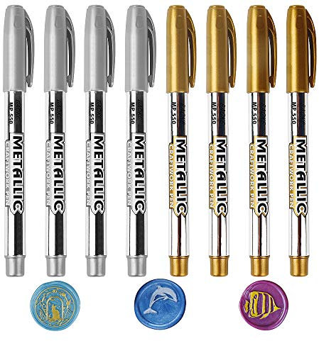 ANBOSE - Juego de 8 rotuladores metálicos de color para decoración de sello de cera, juego de bolígrafos de sello de cera premium para sello de cera de boda, se adapta a todas las cuentas de cera