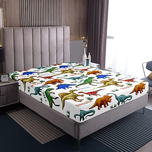 Loussiesd Dinosaur World, lenzuolo con angoli in 100% microfibra traspirante, per bambini/lettini, senza federe, lussuoso, per letto singolo (90 x 190 + 30 cm)