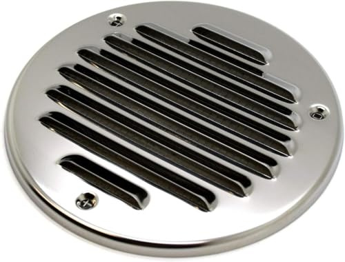 Chrome Louvred Wall Vent Grille with Flyscreen, Stainless Steel, Ø 100 mm / 4 Air Ventilation Duct Cover with Anti-Insect Mesh and Flat Back, Tough and Durable Metal