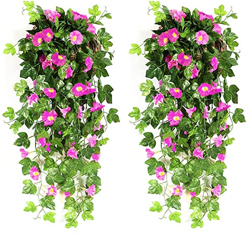 NIBESSER 2 Stück Künstliche Hängepflanze Kunstblumen Hängend Wie Echt 95cm Blumen Rebe Balkonpflanzen Plastikpflanzen Wanddekoration für Küche Zimmer Wand Balkon Fenster