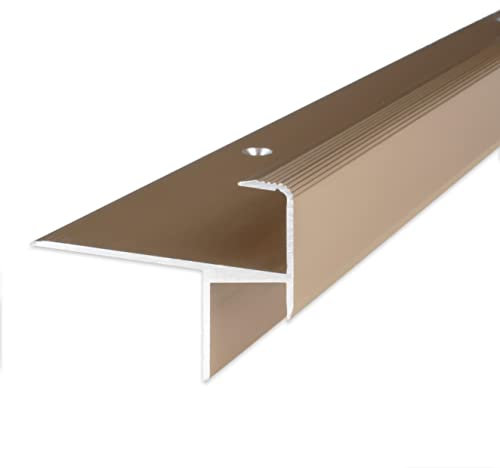 PROVISTON nez de marche sol stratifié | Alu anodisé | Bronze clair | Largeur 33 mm | Épaisseur revêtement 13,3 mm | Longueur 1000 mm | Nez de marche à visser | Nez de marche escalier parquet | 1 pc