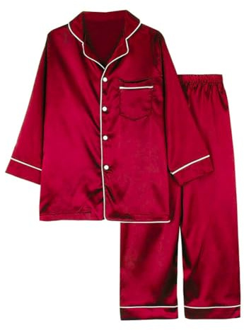 Miyanuby Ensemble de Pyjamas pour Filles et Garçons, Pyjamas en Satin de Soie à Boutons, Vêtements de Nuit, Ensemble de 2 Pièces, Cadeaux pour Bébés Filles et Garçons, 7-8 ans