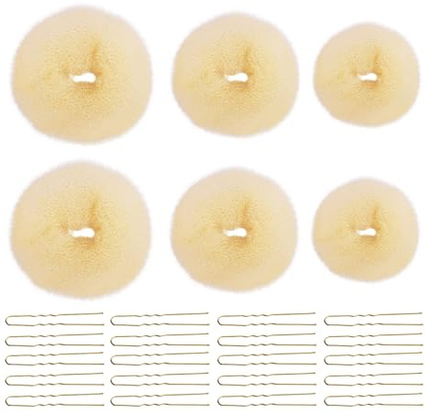 26 Stück Hair Bun Maker ​Set, 6 Stück Haarschmuck Knotenkissen mit 20 Stück U Form Haarnadeln Duttkissen Zubehör für Frauen Mädchen(Beige,Gold)