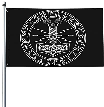 Thors Hammer Mjollnir und skandinavische Gartenflagge, Polyester-Banner mit Ösen, 9,1 x 1,5 m, Hausflagge für Garten, Terrasse, Rasen