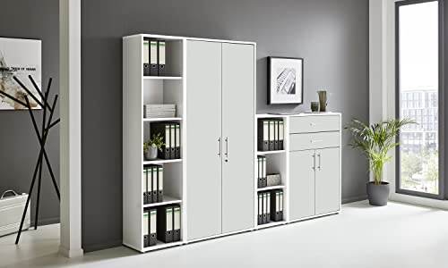 BMG Möbel Aktenschrank Office Edition Set 22, Büroschrank abschließbar mit Metallgriffen Made in Germany (Weiß/Weiß Matt)
