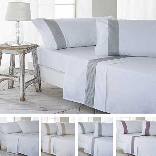 COTTON ARTean Juego sabanas Cama 135 PERCAL 180 Hilos GORBEA Gris | Incluye 3 piezas: encimera, bajera ajustable, 1 funda de almohada. Certificado OEKO-TEX
