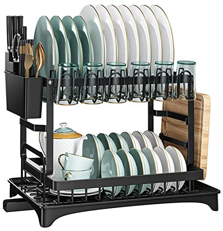 Abtropfgestell für die Küchentheke über der Spüle - Größeres 2-stufiges Abtropfgestell mit doppeltem Schalengestell - Tassengestell, Abtropfbrett, Klebebrettgestell, Besteckgestell