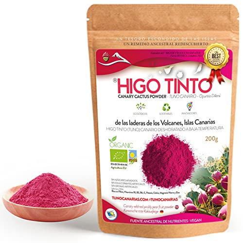 HIGO TINTO en polvo Bio 200Gr de Tuno Canarias - Antoxidante Demostrado Elimina 96% Radicales Libres - Balancear Nivel de Azúcar - Vitaminas B1, B2, B6, C, Potasio, Calcio, Magnesio, Hierro y Zinc