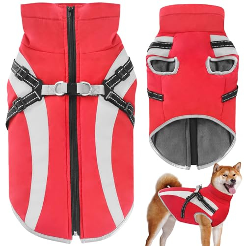 Oslueidy Waterproof Dog Coat with Harness,Winter Warm Jacket Windproof Pet Clothes Snowsuit Dog Jackets for Small Medium Large Dogs XL-6XL