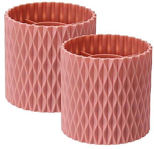Lot de 2 Pots à Pinceaux de Maquillage Rotatifs en Plastique Rose