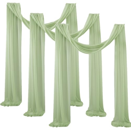 Lukery 3 Stücke Hochzeit Vorhang Hochzeitsbogen, Querbehang Gardine Freihanddeko Himmelbett Vorhänge Stoff Tüll Transparent Voile Dekoration für Party Hochzeit Geburtstag Taufe (75x550cm,Salbeigrün)
