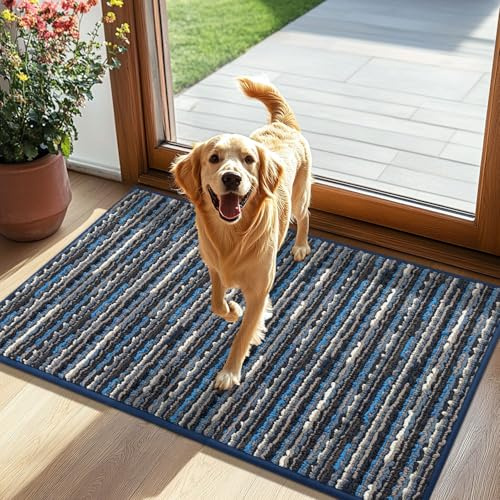 Biscpro Dirt Trapper Door Mats Indoor,Non-slip Indoor Door Mat,Vintage Absorbent Rug,Machine Washable Floor Carpet for Front Back Door,Entrance,Kitchen,Pet (Navy Blue,60x90cm)