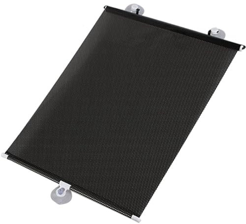 Tragbares Verdunklungsrollo mit Saugnäpfen Fensterrollo Dachfenster Rollo Temporäre Jalousien Einziehbare Sonnenschutz Rollos für Fenster,Auto,Zuhause,Blackpolkadots,Ohne Bohren (40cm x 60cm)