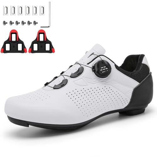 PENXZT Fahrradschuhe Radsportschuhe für Herren Damen, Kompatibel mit Peloton Bike SPD SPD-SL&Look Delta Cleats Radschuhe Rennradschuhe,Weiß,41 EU