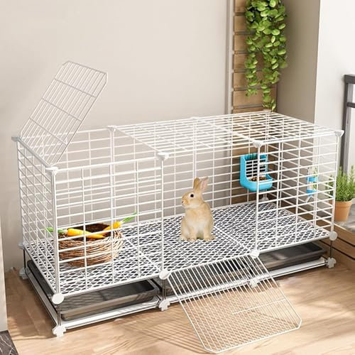 CHEMYO Kaninchenkäfig für drinnen, Hasenkäfig, Kleintierkäfig mit Zubehör für drinnen und draußen für Eichhörnchen/Meerschweinchen/Hase/Katze/Hund/Kaninchen (Farbe: C2, Größe: 111 x 39 x 48 cm)