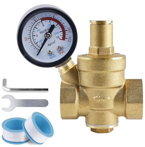 WIYETY Riduttore di pressione acqua 3/4 pollice DN20, riduttore di pressione dell'acqua con manometro, valvola di riduzione della pressione con strumenti di regolazione, riduttore di pressione