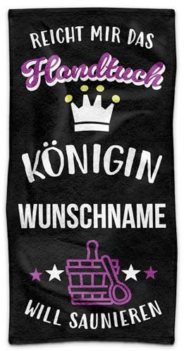 Print Royal PR Personalisiertes Sauna-Handtuch - Die Königin Will saunieren - mit Name selbst gestalten - Handtuch Bedrucken, Persönliches Geschenk für Saunagänger, Frauen | Fotohandtuch, 140 x 70 cm