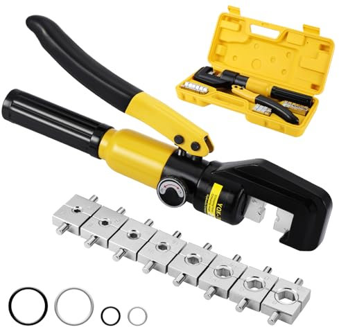Faankiton 10 Tonnes Pince à Sertir Hydraulique,Borne de Cosse de Câble de Batterie de Fil D'outil de Sertissage Hydraulique, avec des Matrices de 9 Paires, 4-70mm²
