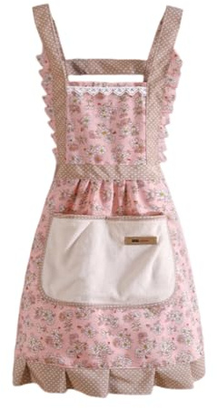 JAWSEU Damen Süß Schürze, Blumenschürzen Leinwand Küchenschürzen für Frauen, Kochschürze zum Kochen Backen, Köche Schürze mit Tasche Premium Schürzen als Geschenk für Mama Frau Freundin Oma