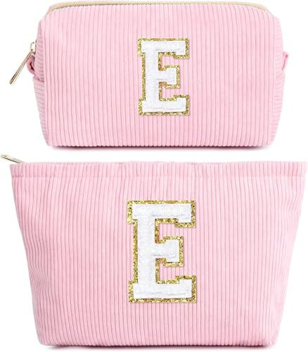 2 Stück Make-up-Tasche, Cord-Kosmetiktasche, Reise Kulturbeutel Schminktasche Damen, Muttertag Weihnachten Geburtstag Geschenk für Frauen Mädchen Lehrerin Erzieherin Patentante Schwester(Rosa,E)