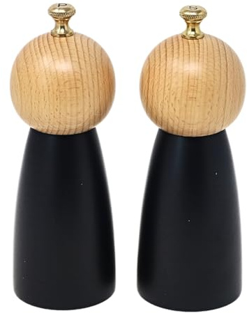 UNIQUE HOME LIVING 17cm Salt and Pepper Grinders Set of 2 Wooden Salt & Pepper Shakers, Manual Salt & Pepper Mills with Adjustable Coarseness - Black