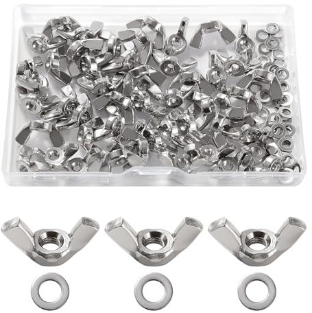 Lyeteung 50 Pezzi M4 Dado ad Alette, Dadi ad Alette in Acciaio Inossidabile, Dadi ad Alette Metriche a Mano, con 50 Pezzi Rondelle Piatte, per Strumenti Fai da Te