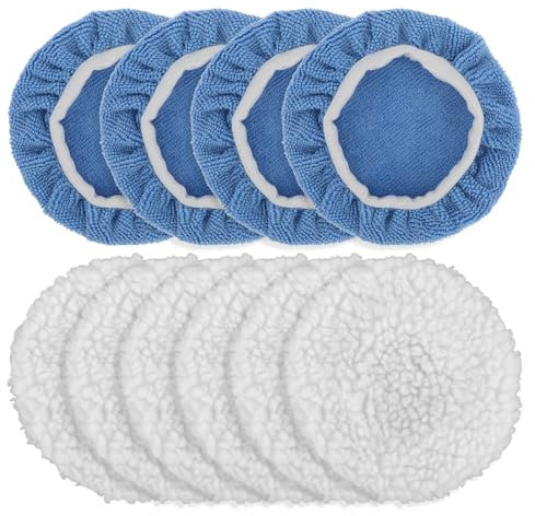 10Pcs Car Orbital Buffer Polisher Pad Car Polisher Pad Bonnet Buffing Pad Cover Wool Buffing Pads Car Polishing Bonnet Buffing Pads for Car Furniture Glass, 4*Microfiber+6*Woollen, 5-6 Inches