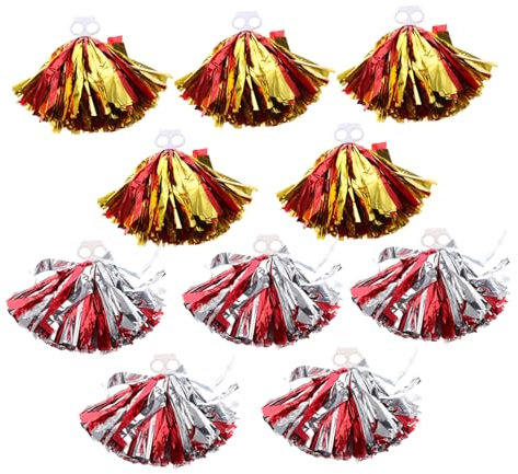 NULYLU 10 Stück Cheerleading Pompons Kunststoff Metall Leuchtende Farben Vielseitig für Tanz und Sportevents Handgehaltene Cheerleader Requisiten für Kinder