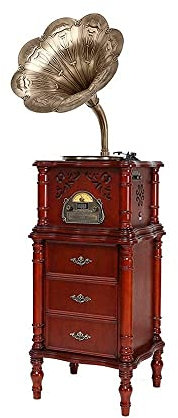 KXQYIKYI Record Player, Music Box Retro Bluetooth Speaker Vintage Turntable Gramophone Shaped Speakers with Aux-in, USB Port for Flas