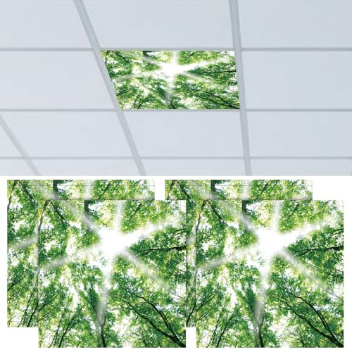 4 Pcs Fluorescent Light Covers 2 x 2 Feet Magnetic Ceiling Light Classroom | Reducing Harsh Glare Flicker Led Filters Shield for Office Home Studio School Drop Decor (Forest)
