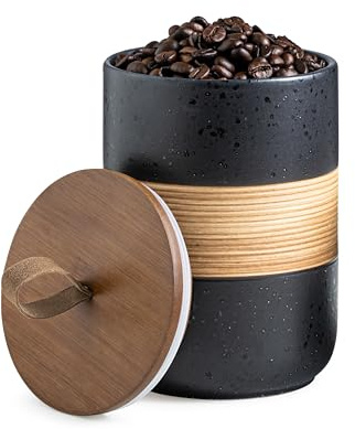 Miamolo Coffee Container Jar with Lid, Ceramic Kitchen Food Storage Jars for Spice Sugar Cookie, Stackable Decorative Jars for Coffee Bar, Black & 28 fl.oz