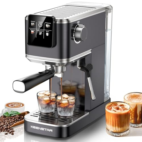 KEENSTAR Espresso Coffee Machine, 20 Bar Hot and Iced Coffee Machine with Fast Cold Brew, Espresso Coffee Maker with Milk Frother, Touch Screen with Water Tank